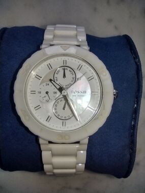 Fossil White Ceramic Pearl Dial Multifunction Watch New Battery